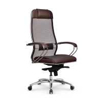 Кресло руководителя Метта Samurai SL-1.04, ткань-сетка, темно-коричневая, крестовина хром