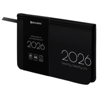 Еженедельник датированный 2026 МАЛЫЙ ФОРМАТ 95х155 мм, А6, BRAUBERG 'Vista', под кожу, 'Black coal',