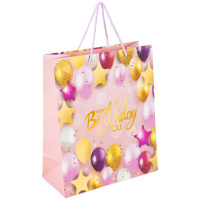 Пакет подарочный Золотая Сказка Happy Birthday, 26.5x12.7x33см, розовый