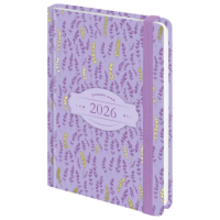 Ежедневник датированный 2026 с резинкой 145х203 мм, А5, BRAUBERG твердый, фольга, 'Лаванда', 117344