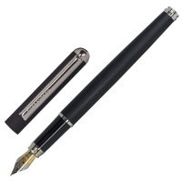 Ручка бизнес-класса перьевая BRAUBERG Larghetto, СИНЯЯ, корпус черный с хромированными деталями, лин