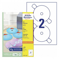 Этикетки для CD/DVD Avery Zweckform L7676-100, белые, d=117мм, 2шт на листе А4, 100 листов