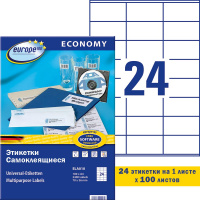 Этикетки самоклеящиеся Avery Zweckform Европа-100 ELA010, белые, 70x36мм, 24шт на листе А4, 100 лист