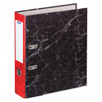 Папка-регистратор А4 Officespace черный мрамор, красный корешок, 70мм, с металлическим уголком