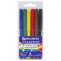 Фломастеры для рисования Brauberg Академия 6 цветов, ПВХ упаковка