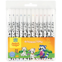 Фломастеры Мульти-Пульти 'Енот и далматинцы', 12цв., смываемые, блистер