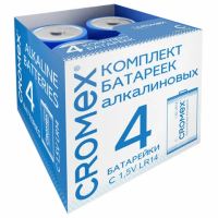 Батарейки алкалиновые КОМПЛЕКТ 4 шт., CROMEX Alkaline, C (LR14, 14А), короб, 456455