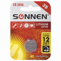 Батарейка Sonnen CR2016, 3В, литиевая, 1шт/уп