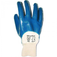 Перчатки защитные безразмерные 1 пара, белый/синий, х/б, неполное нитриловое покрытие, манжет-резинк