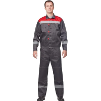 Костюм рабочий летний мужской (р.64-66) 182-188, серо-красный, брючный, с СОП, л20