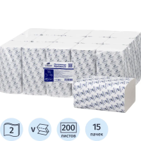 Бумажные полотенца Luscan Professional листовые, белые, V-укладка, 2 слоя, 200шт, 15 пачек