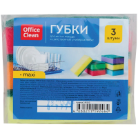 Губка для мытья посуды Officeclean Maxi поролоновые с абразивным слоем, 9х6.5см, ассорти, 3шт/уп