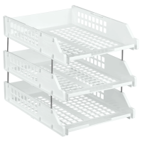 Лоток для бумаг горизонтальный СТАММ 'Strong', набор 3шт., на метал. стержнях, белый