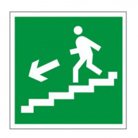 Знак Направление к эвакуационному выходу по лестнице налево вниз 200х200мм, самоклеящаяся пленка ПВХ