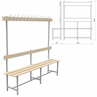 Скамья с вешалкой, спинкой 'СВТ 6', 1765х2000х395 мм, 14 крючков, каркас металлический серый, сидень
