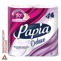 Туалетная бумага Papia Deluxe без аромата, белая, 4 слоя, 4 рулона, 140 листов, 17.5м