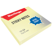 Блок для записей с клейким краем Berlingo Ultra Sticky желтый, пастель, 75х75мм, 100 листов
