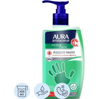 Жидкое мыло с дозатором Aura Antibacterial 300мл, с алоэ вера