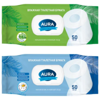 Бумага туалетная влажная 50 шт., AURA 'Ultra Comfort' с пластиковым клапаном, 8027