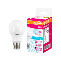 Лампа светодиодная Osram 7Вт, Е27, матовый холодный свет, груша