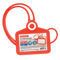 Бейдж горизонтальный для пропуска и ID-карт, СИЛИКОНОВЫЙ, 54х85 мм, шнурок 42 см, красный BRAUBERG,