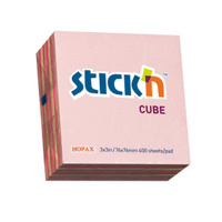 Блок для записей с клейким краем Stick'n 3 цвета, неон и пастельный, 76х76мм, 400 листов