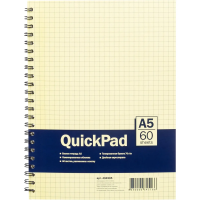 Бизнес тетрадь Quickpad Yellow Pad, А5, 60 листов, в клетку, на спирали, ламинированный картон