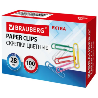 Скрепки канцелярские Brauberg 28мм, цветные, 100шт/уп