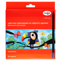 Карандаши цветные Гамма 'Мультики', 24цв., черное дерево,заточен., картон. упак., европодвес