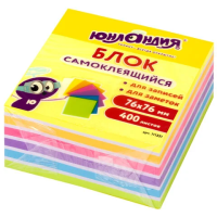 Блок для записей с клейким краем Юнландия Неоновый 7 цветов, 76х76мм, 400 листов