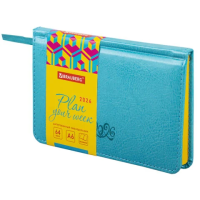 Еженедельник датированный 2026, МАЛЫЙ ФОРМАТ 95х155 мм, А6, BRAUBERG 'Rainbow', под кожу, бирюза, 11