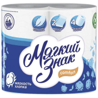 Туалетная бумага Мягкий Знак Comfort без аромата, белая, 2 слоя, 4 рулона, 144 листа, 18м