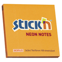 Блок для записей с клейким краем Stick'n оранжевый, неон, 76х76мм, 100 листов