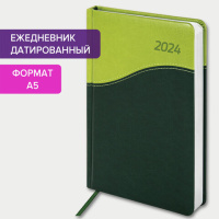 Ежедневник датированный Brauberg Bond зеленый/салатовый, A5, под кожу, 2024