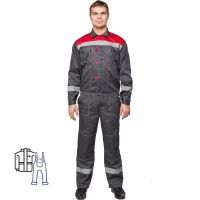 Костюм рабочий летний мужской (р.60-62) 170-176, серо-красный, с полукомбинезоном, с СОП, л20