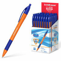 Ручка шариковая масляная автоматическая с грипом ERICH KRAUSE 'U-209 Orange', СИНЯЯ, узел 1,0 мм, ли