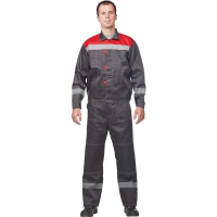 Костюм рабочий летний мужской (р.56-58) 182-188, серо-красный, брючный, с СОП, л20