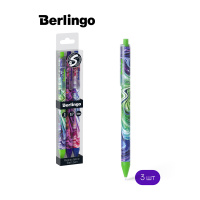 Ручка шариковая автоматическая Berlingo 'Liquid Wave' синяя, 0,7мм, грип, рисунок на корпусе, 3шт.,
