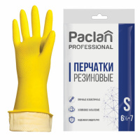 Перчатки латексные Paclan Professional р.S, желтые, с х/б напылением