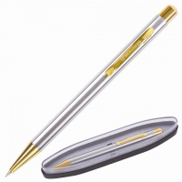 Ручка бизнес-класса шариковая BRAUBERG Piano, СИНЯЯ, корпус серебристый с золотистым, линия письма 0
