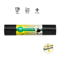 Мешки для мусора Ромашка Практичные 160л, ПВД, 90х110см, 39мкм, 10шт, черного цвета, в рулоне