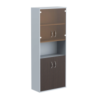 Шкаф высокий Skyland Imago СТ-1.4, с малыми стеклянными и глухими дверьми, венге-магия/металлик, 770х365х1975мм