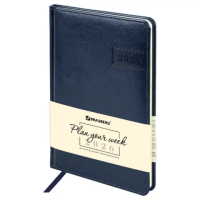 Еженедельник датированный 2026, А5, 145х215 мм, BRAUBERG 'Imperial', под кожу, синий, 117174
