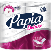 Туалетная бумага Papia Deluxe без аромата, белая, 4 слоя, 4 рулона, 140 листов, 17.5м