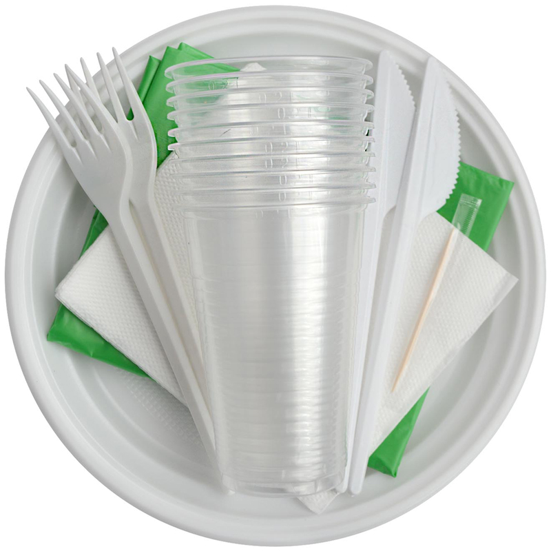  одноразовой посуды OfficeClean на 10 персон (вилки, ножи, стаканы .