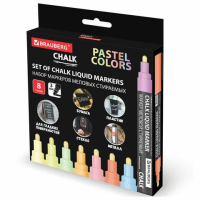 Маркеры меловые CHALK LIQUID MARKER, ПАСТЕЛЬ, НАБОР 8 ЦВЕТОВ, 3 мм, стираемые, BRAUBERG 'CHALK', 152