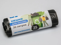 Мешки для мусора ПНД 30л 50х60 25шт в рулоне черного цвета особо прочные Ben Fatto