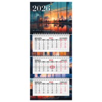 Календарь квартальный 2026 г., 3 блока, 3 гребня, бегунок, мелованная бумага, BRAUBERG EXTRA MINI, '