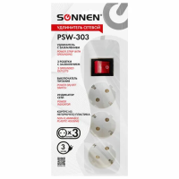 Удлинитель электрический Sonnen PSW-303 3 розетки, 3м, белый, выключатель 10 А