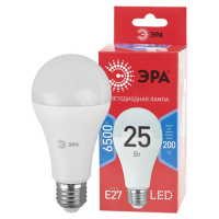 Лампа светодиодная ЭРА, 25(200)Вт, цоколь Е27, груша, холодный белый, 25000 ч, LED A65-25W-6500-E27,
